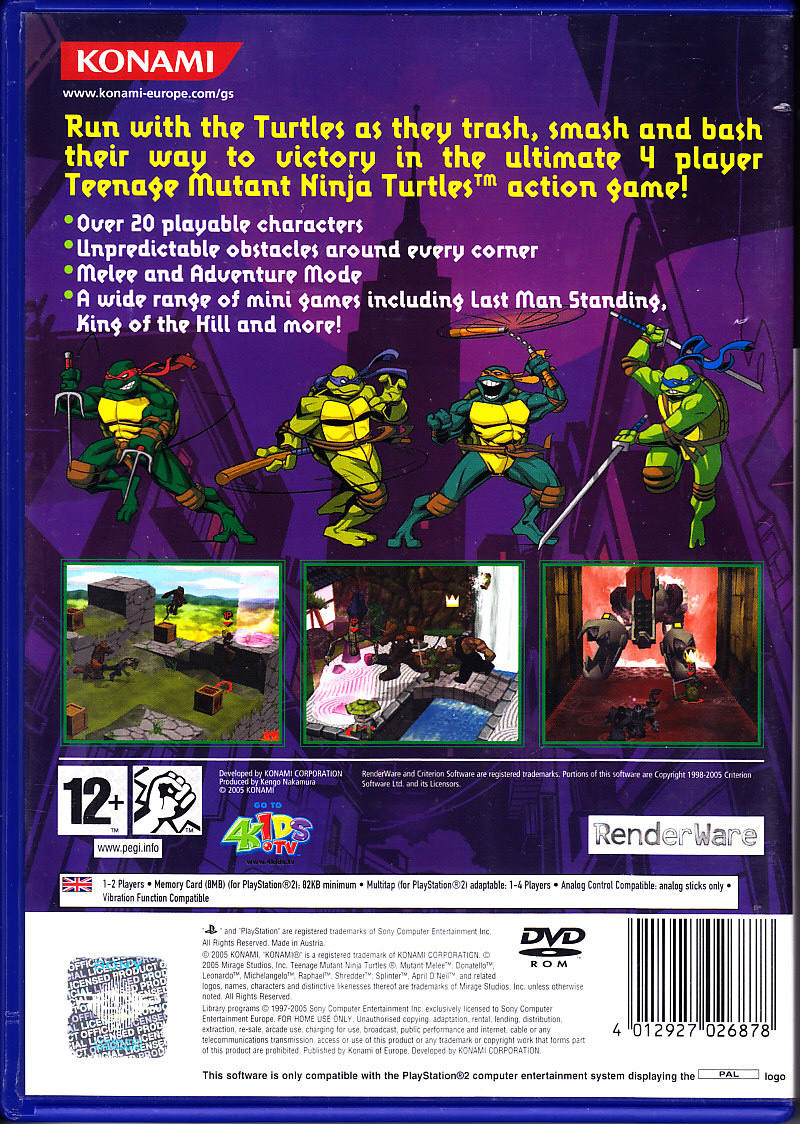 Teenage Mutant Ninja Turtles: Mutant Melee - Sony PlayStation 2 (PS2) (Konami - 1-2) video game collectible [Barcode 4012927026878] - Main Image 2