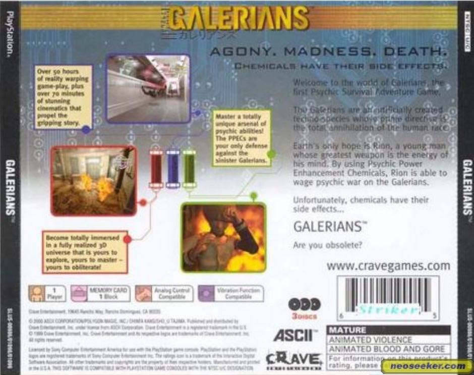 Galerians - Sony PlayStation Classic (Sony - 1) video game collectible [Barcode 4988606102570] - Main Image 2