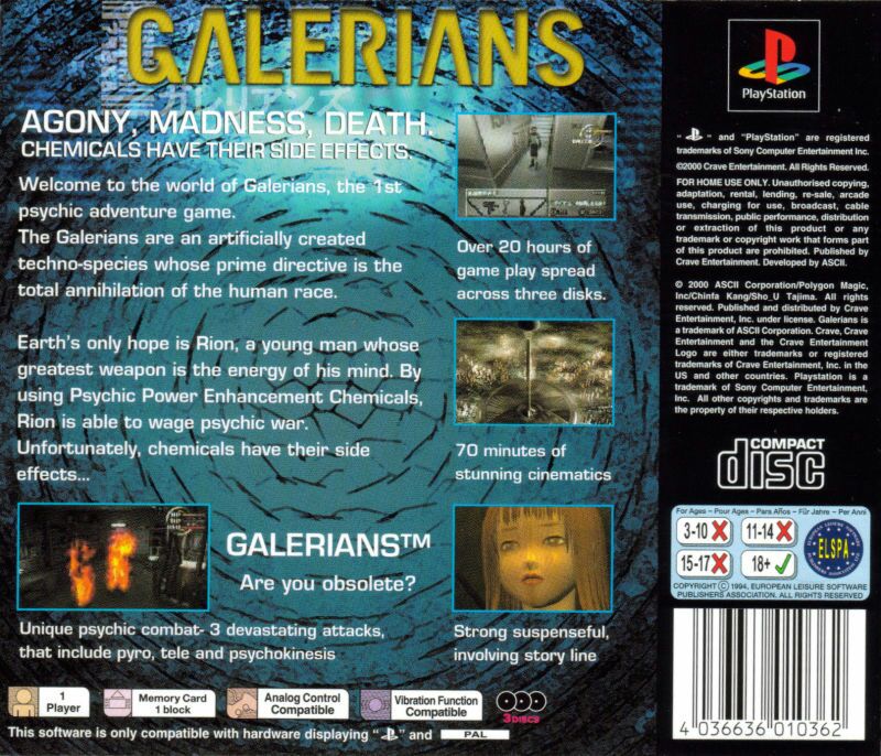 Galerians - Sony PlayStation (ASCII Entertainment - 1) video game collectible - Main Image 2