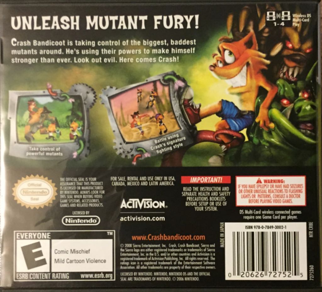 Crash Mind Over Mutant - Nintendo DS (Activision - 1) video game collectible [Barcode 020626727532] - Main Image 2