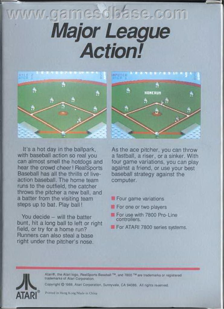 Baseball - Atari 7800 (Atari - 1) video game collectible [Barcode 077000502162] - Main Image 2