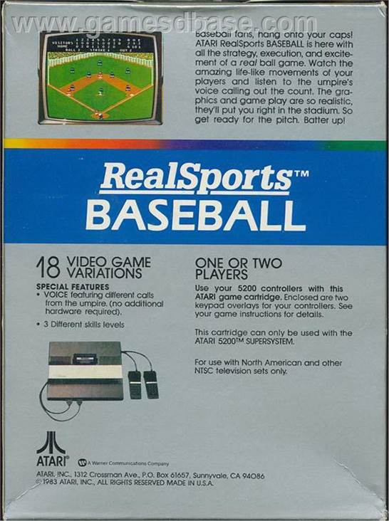 Baseball - Atari 7800 video game collectible - Main Image 2
