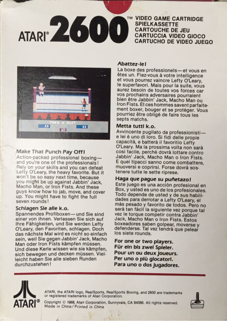 Boxing - Atari 2600 (Atari - 1-2) video game collectible [Barcode 077000501493] - Main Image 2