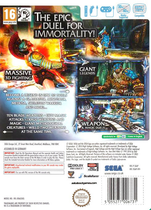 Tournament Of Legends - Nintendo Wii (Sega - 2) video game collectible [Barcode 5055277006731] - Main Image 2