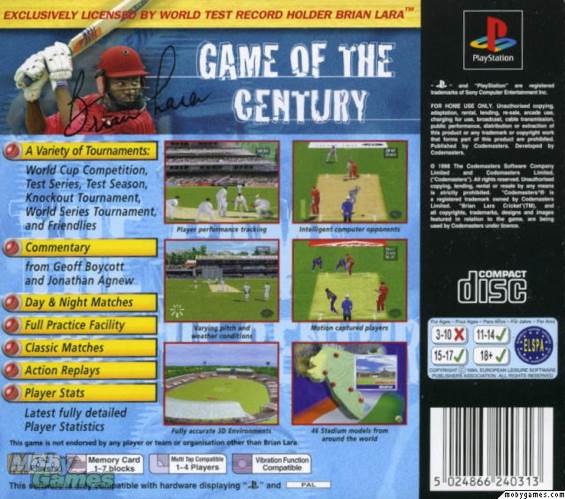 Brian Lara Cricket - Sony PlayStation (1-4) video game collectible [Barcode 5024866240313] - Main Image 2