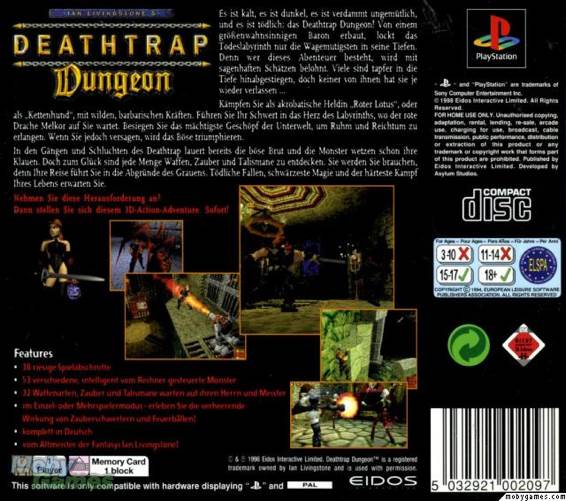 Deathtrap Dungeon *Copy* - Sony PlayStation (Eidos Interactive - 1) video game collectible [Barcode 5032921000093] - Main Image 2
