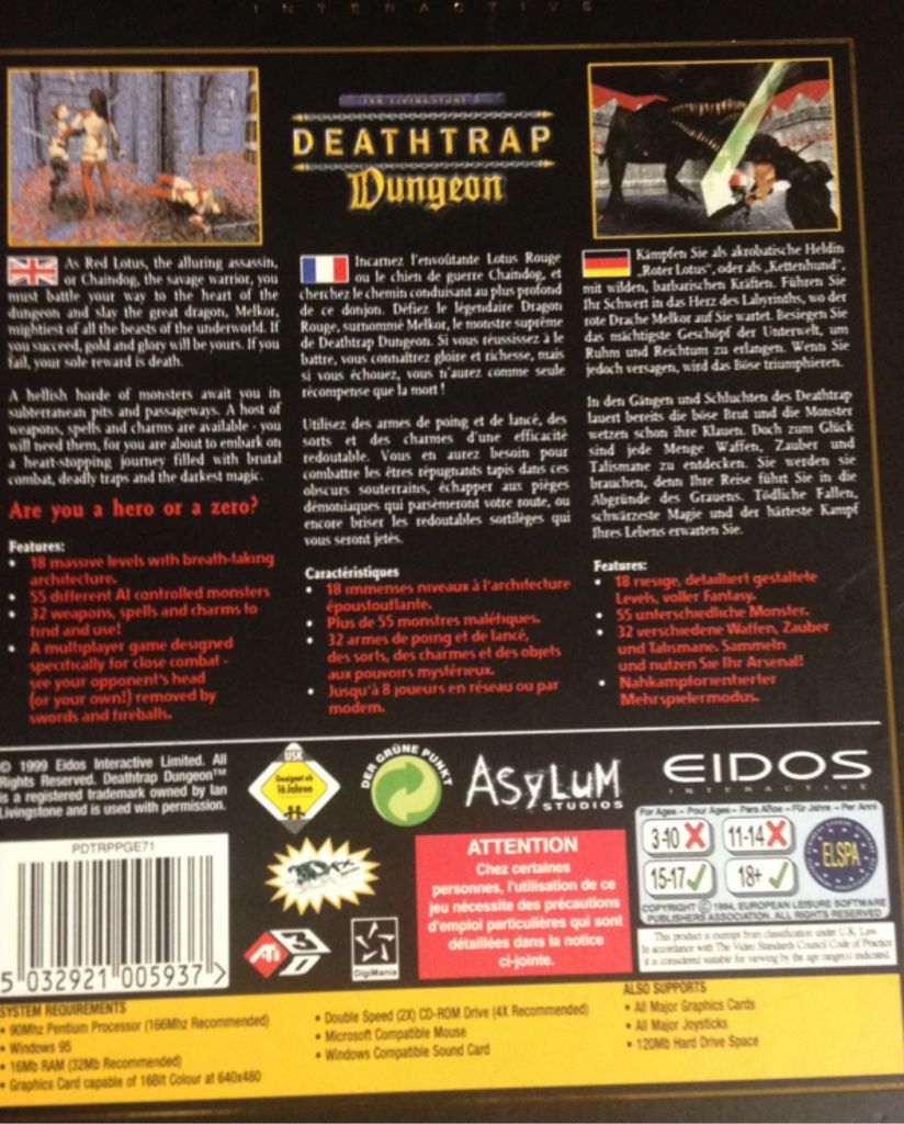Deathtrap Dungeon - PC (Eidos - 1) video game collectible [Barcode 5032921005937] - Main Image 2