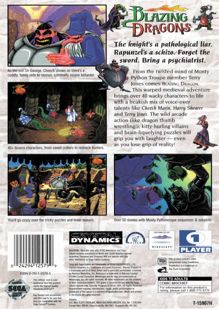 Blazing Dragons - Sega Saturn (Crystal Dynamics - 1) video game collectible [Barcode 024294125799] - Main Image 2