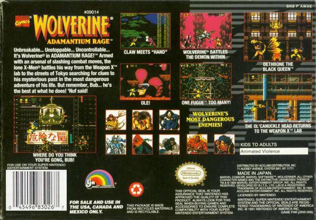 Wolverine Adamantium Rage - Nintendo Super Nintendo Entertainment System (SNES) (LJN - 1) video game collectible [Barcode 023582090146] - Main Image 2
