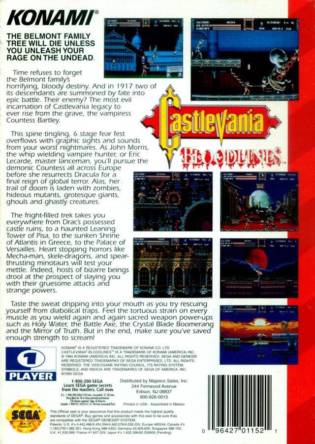 Castlevania Bloodlines - Sega Genesis (Mega Drive) (Konami - 1) video game collectible - Main Image 2
