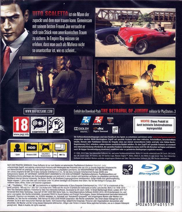 Mafia 2 - Sony PlayStation 3 (PS3) (2K Games - 1) video game collectible [Barcode 5026555401517] - Main Image 2