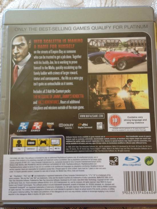 Mafia 2 (PS3 Platinum) - Sony PlayStation 3 (PS3) (2K Boston/2K - 1) video game collectible [Barcode 5026555406406] - Main Image 2