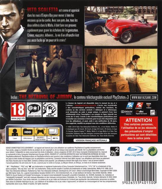 Mafia II - Sony PlayStation 3 (PS3) (2K Games - 1) video game collectible [Barcode 710425375613] - Main Image 2