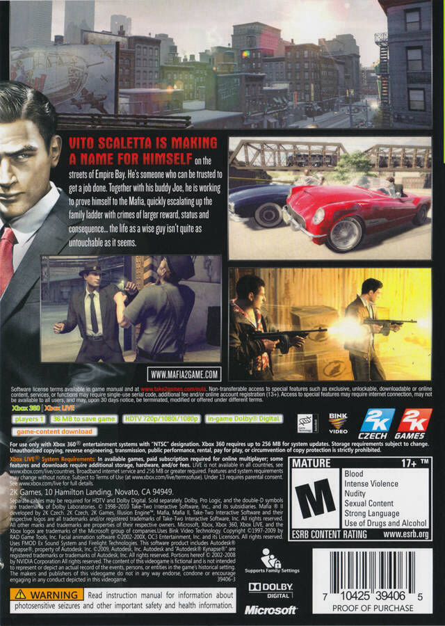 Mafia II - Microsoft Xbox 360 (2K Games - 1) video game collectible [Barcode 710425399794] - Main Image 2
