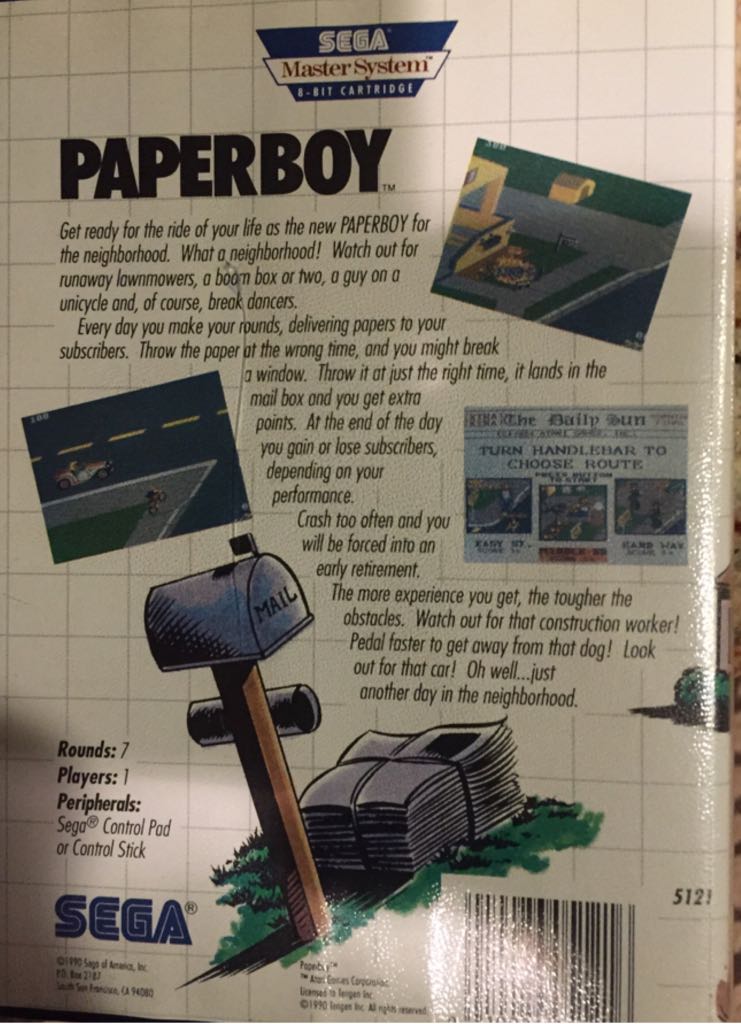 Paperboy - Sega Master System (SEGA / U.S. Gold - 1) video game collectible [Barcode 010086051216] - Main Image 2