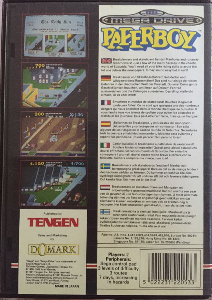 Paperboy - Sega Mega Drive (Tengen - 2) video game collectible [Barcode 5022231220533] - Main Image 2