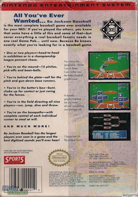 Bo Jackson Baseball - Nintendo Entertainment System (NES) (Data East - 1-2) video game collectible [Barcode 013252002210] - Main Image 2