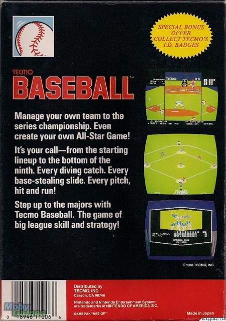 Tecmo Baseball - Nintendo Entertainment System (NES) (Tecmo - 2) video game collectible [Barcode 018946110066] - Main Image 2