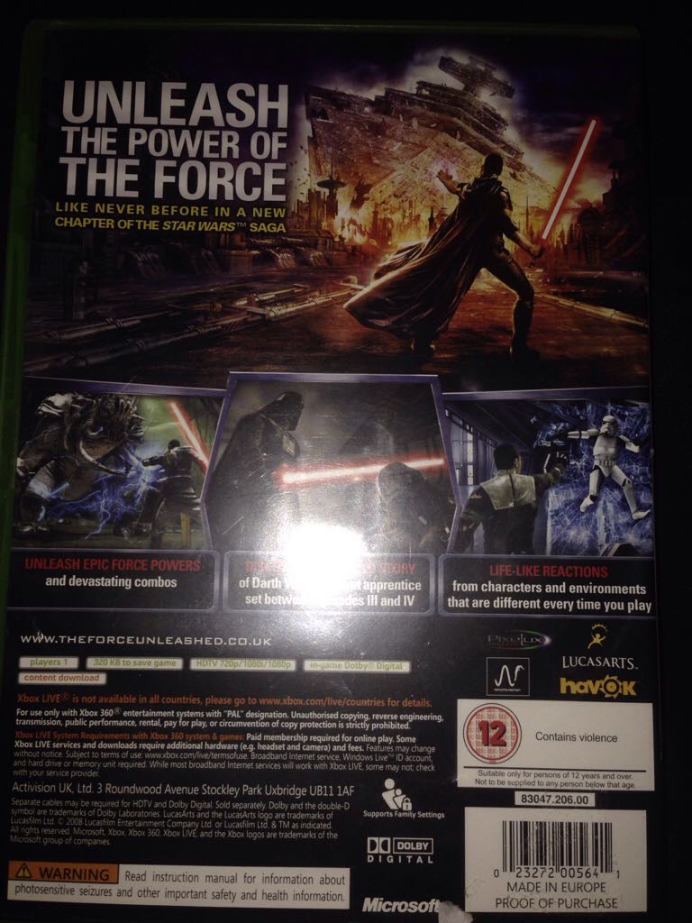 Starwars The Force Unleashed - Microsoft Xbox 360 video game collectible - Main Image 2