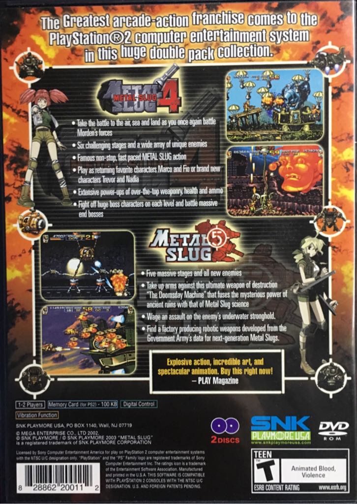 Metal Slug 4/5 - Sony PlayStation 2 (PS2) (SNK Playmore - 1-2) video game collectible [Barcode 828862200112] - Main Image 2