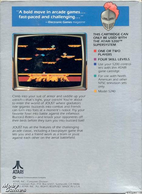 Joust - Atari 5200 (Atari Inc. - 1) video game collectible [Barcode 077000052407] - Main Image 2