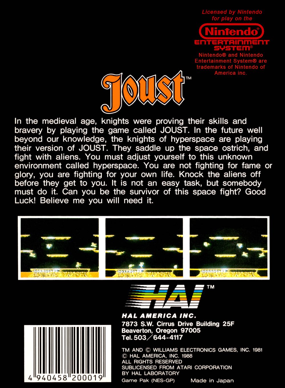 Joust - Nintendo Entertainment System (NES) video game collectible - Main Image 2
