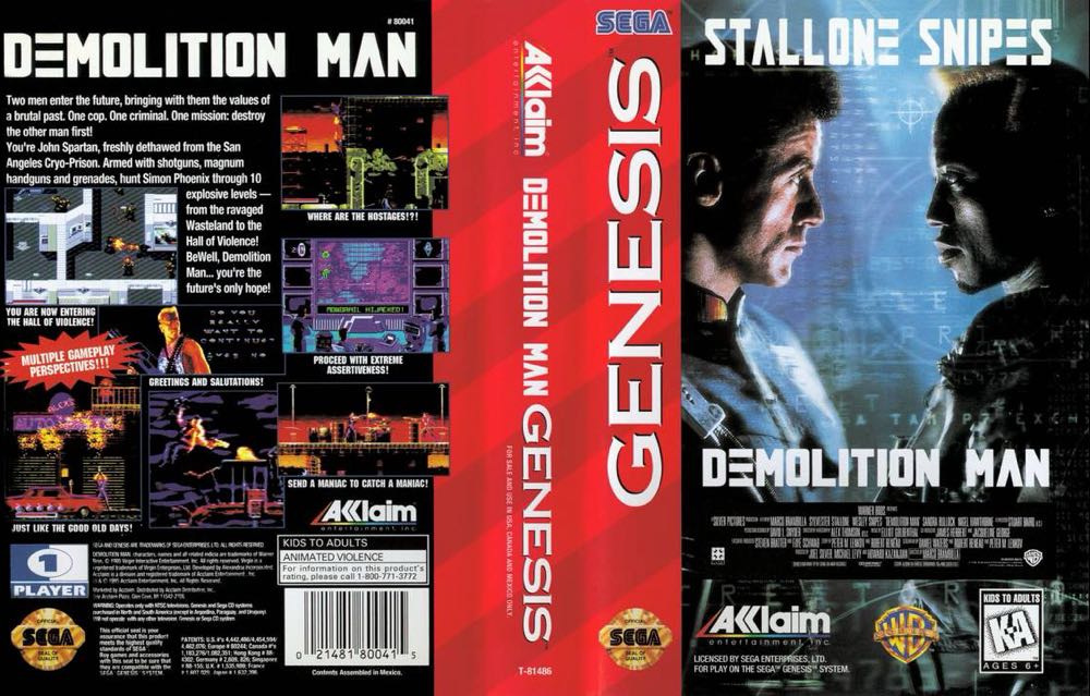 Demolition Man - Sega Genesis (Mega Drive) (Acclaim Entertainment - 1) video game collectible [Barcode 021481800415] - Main Image 3