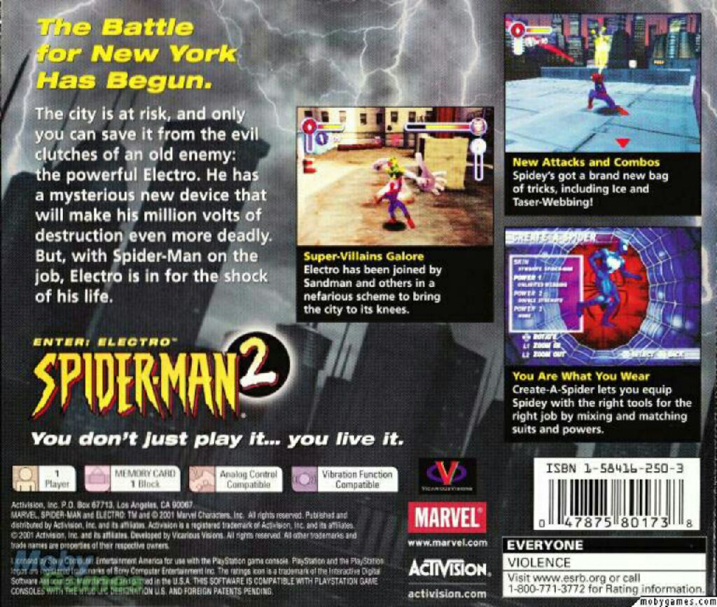 Spider-Man 2: Enter Electro - Sony PlayStation (Activision - 1) video game collectible [Barcode 5030917014291] - Main Image 2