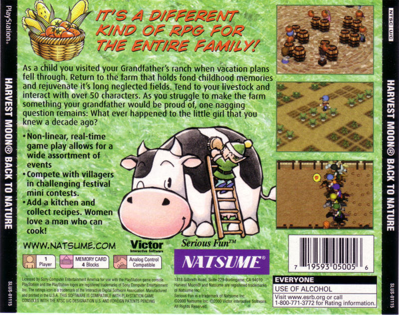 Harvest Moon: Back to Nature - Sony PlayStation (Natsume - 1) video game collectible [Barcode 719593050056] - Main Image 2