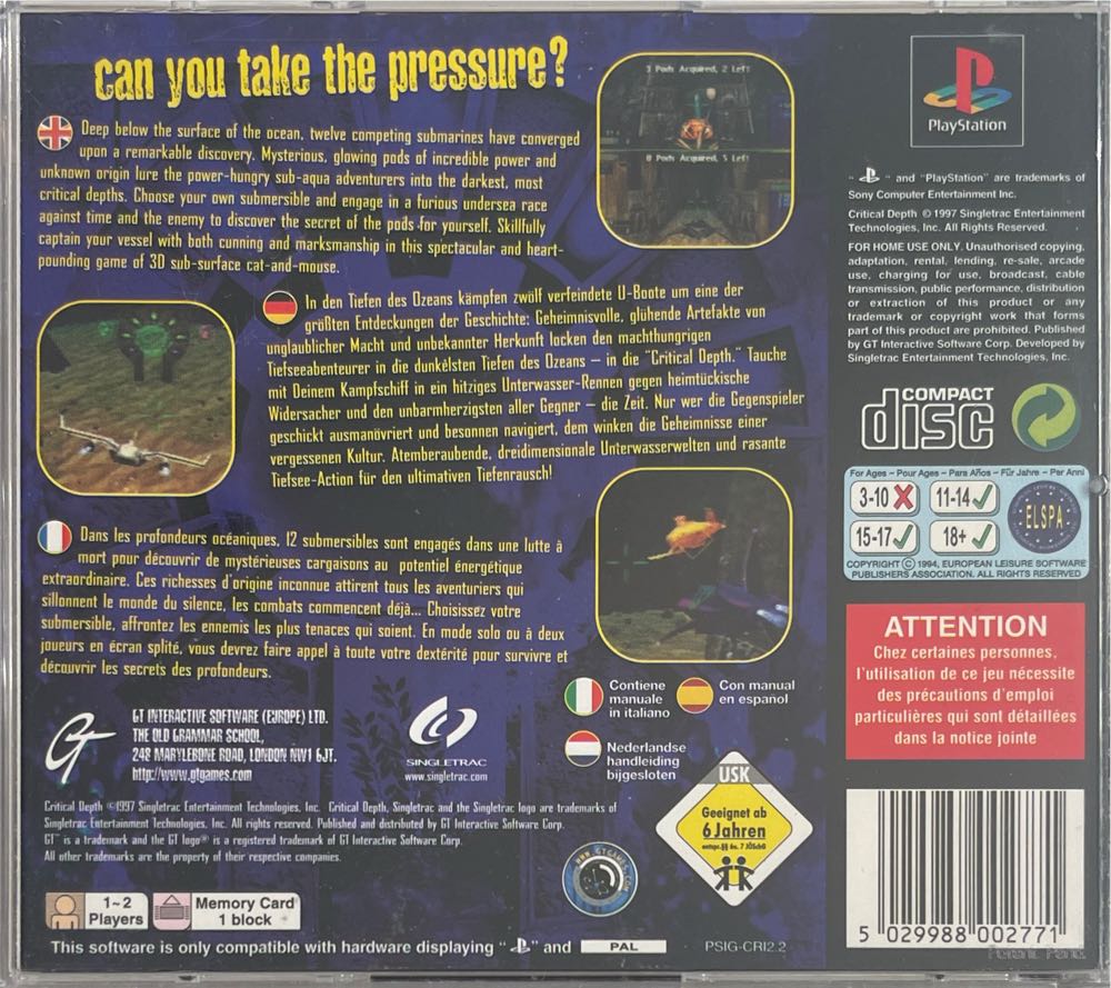 Critical Depth - Sony PlayStation (Singletrac) video game collectible [Barcode 5029988002771] - Main Image 2