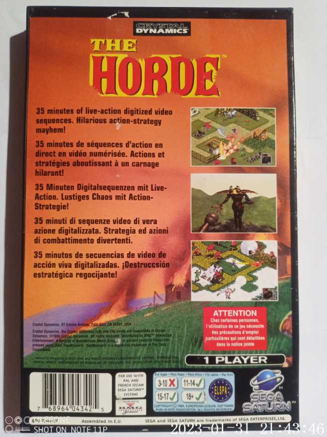 Horde, The - Sega Saturn (Crystal Dynamics) video game collectible [Barcode 768964043425] - Main Image 2