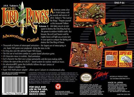The Lord of The Rings: Volume 1 - Nintendo Super Nintendo Entertainment System (SNES) (1) video game collectible [Barcode 040421132072] - Main Image 2