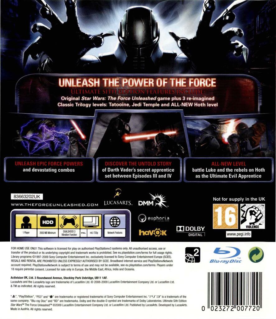 Star Wars: The Force Unleashed - Ultimate Sith Edition - Sony PlayStation 3 (PS3) (LucasArts - 1) video game collectible [Barcode 023272007720] - Main Image 2