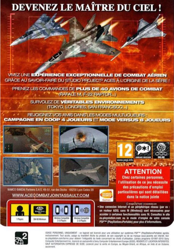 Ace Combat: Joint Assault - Sony PlayStation Portable (PSP) (Namco Bandai - 1) video game collectible [Barcode 722674150361] - Main Image 2