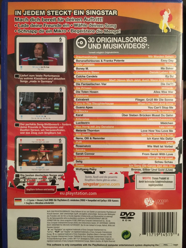 Singstar Made In Germany - Sony PlayStation 2 (PS2) (1-8) video game collectible [Barcode 711719145158] - Main Image 2