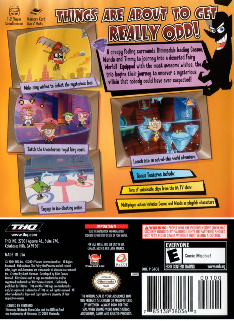 The Fairly Odd Parents Shadow Showdown - Nintendo GameCube (THQ - 2) video game collectible [Barcode 785138380360] - Main Image 2