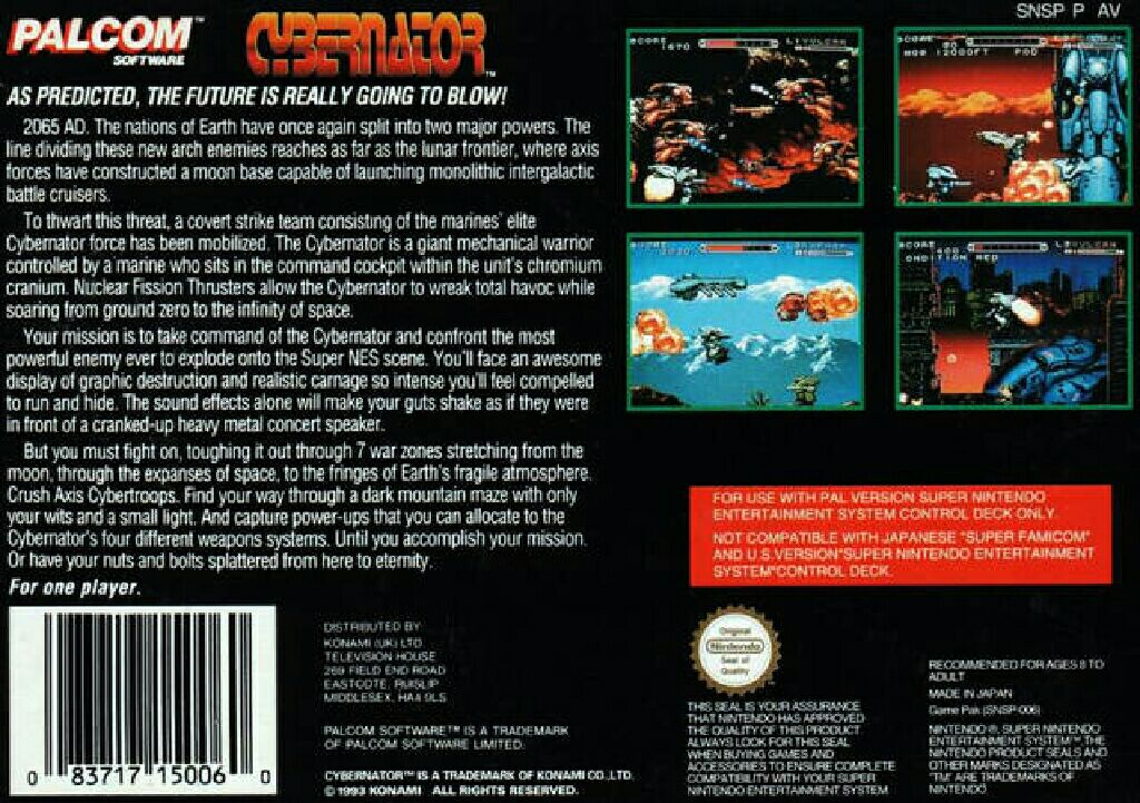 Cybernator - Nintendo Super Nintendo Entertainment System (SNES) (Konami, Inc. - 1) video game collectible - Main Image 2