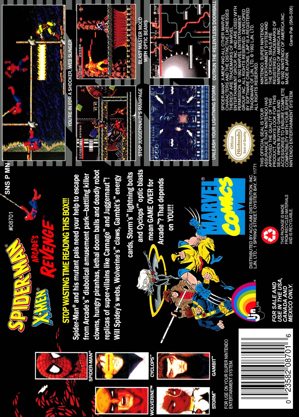 SNES Spiderman Xmen Arcades Revenge - Nintendo Super Nintendo Entertainment System (SNES) (1) video game collectible - Main Image 2
