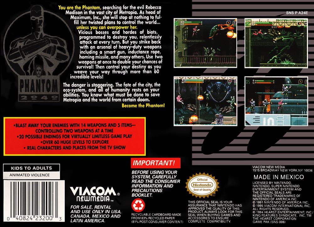 Phantom 2040 - Nintendo Super Nintendo Entertainment System (SNES) video game collectible - Main Image 2