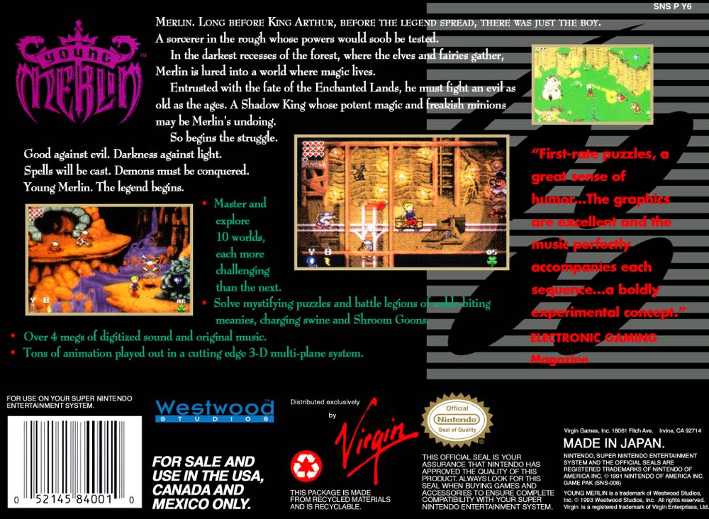 Young Merlin - Nintendo Super Nintendo Entertainment System (SNES) video game collectible - Main Image 2