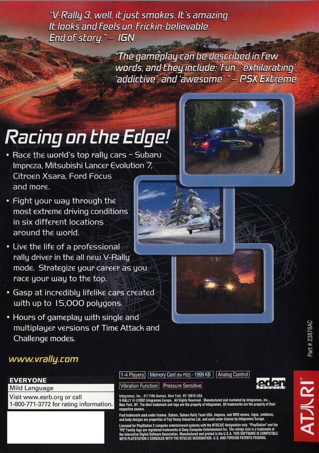 V-Rally 3 - Sony PlayStation 2 (PS2) (Infogrames - 4) video game collectible [Barcode 742725238787] - Main Image 2