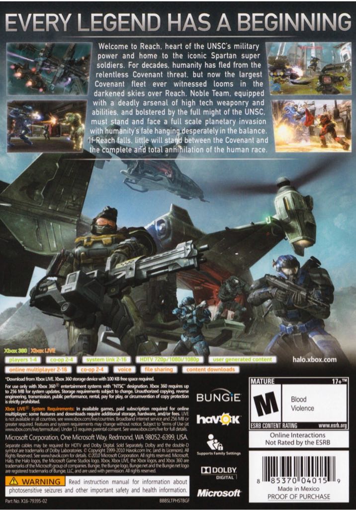 Halo Reach - Microsoft Xbox 360 (Microsoft Game Studios - 16) video game collectible [Barcode 885370164169] - Main Image 2