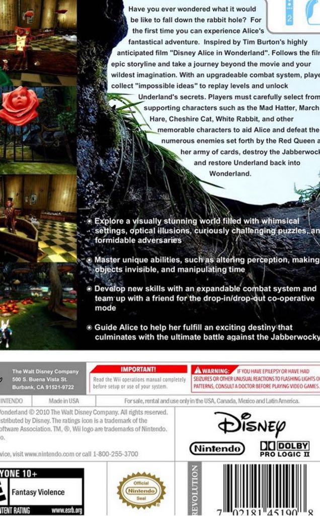 Alice In Wonderland - Nintendo Wii (Disney Interactive Studios - 2) video game collectible [Barcode 712725017194] - Main Image 2