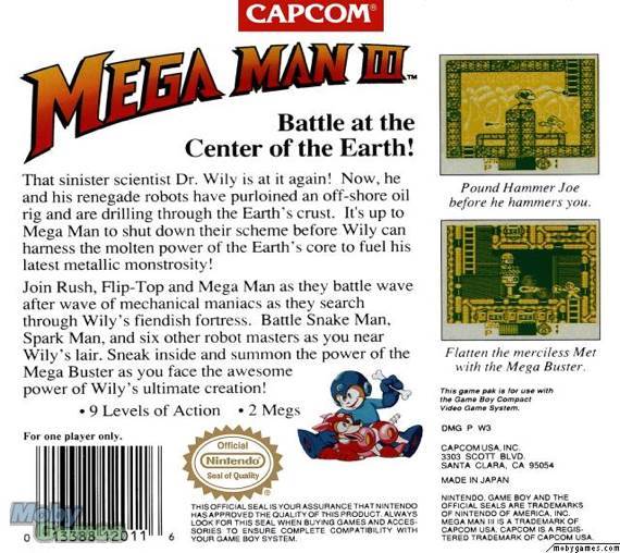 Mega Man 3 - Nintendo Game Boy (Nintendo) video game collectible [Barcode 045496460266] - Main Image 2
