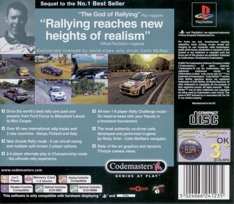 Colin Mcrae Rally 2.0 - Sony PlayStation (Codemasters - 1-2) video game collectible [Barcode 5024866241273] - Main Image 2