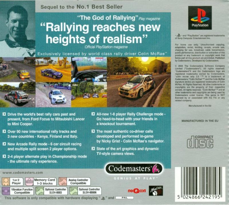 Colin Mcrae Rally 2.0 - Sony PlayStation (Codemasters - 2) video game collectible [Barcode 5024866241280] - Main Image 2