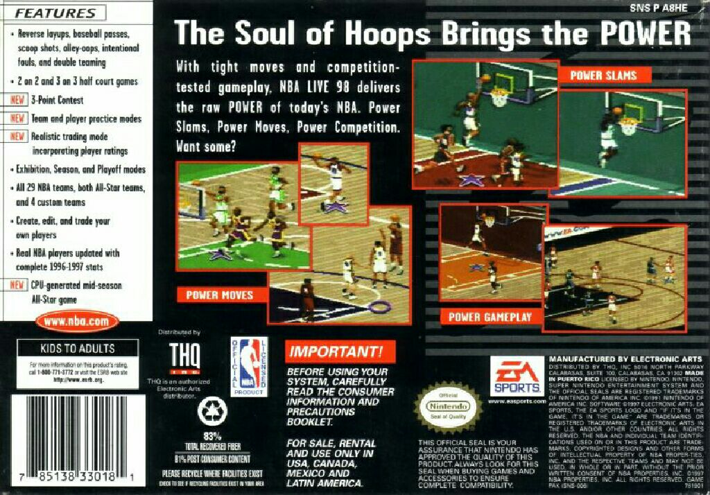 Nba Live 98 - Nintendo Super Nintendo Entertainment System (SNES) video game collectible - Main Image 2