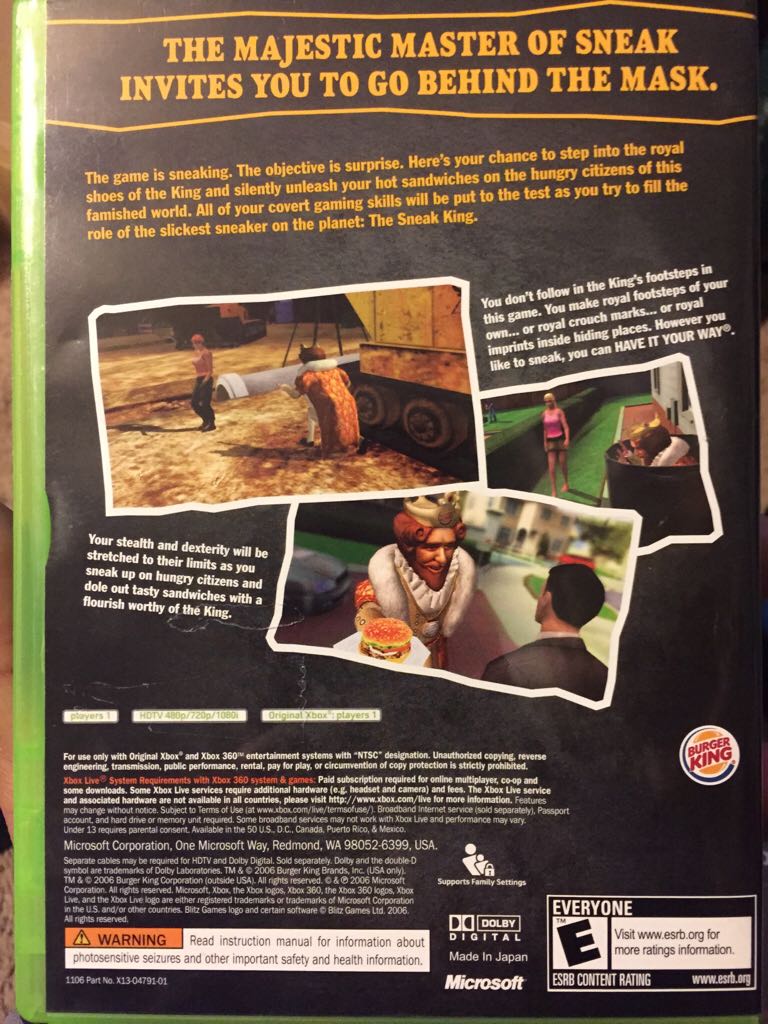 Burger King: Sneak King - Microsoft Xbox 360 (King Games - 1) video game collectible [Barcode 805529120648] - Main Image 2