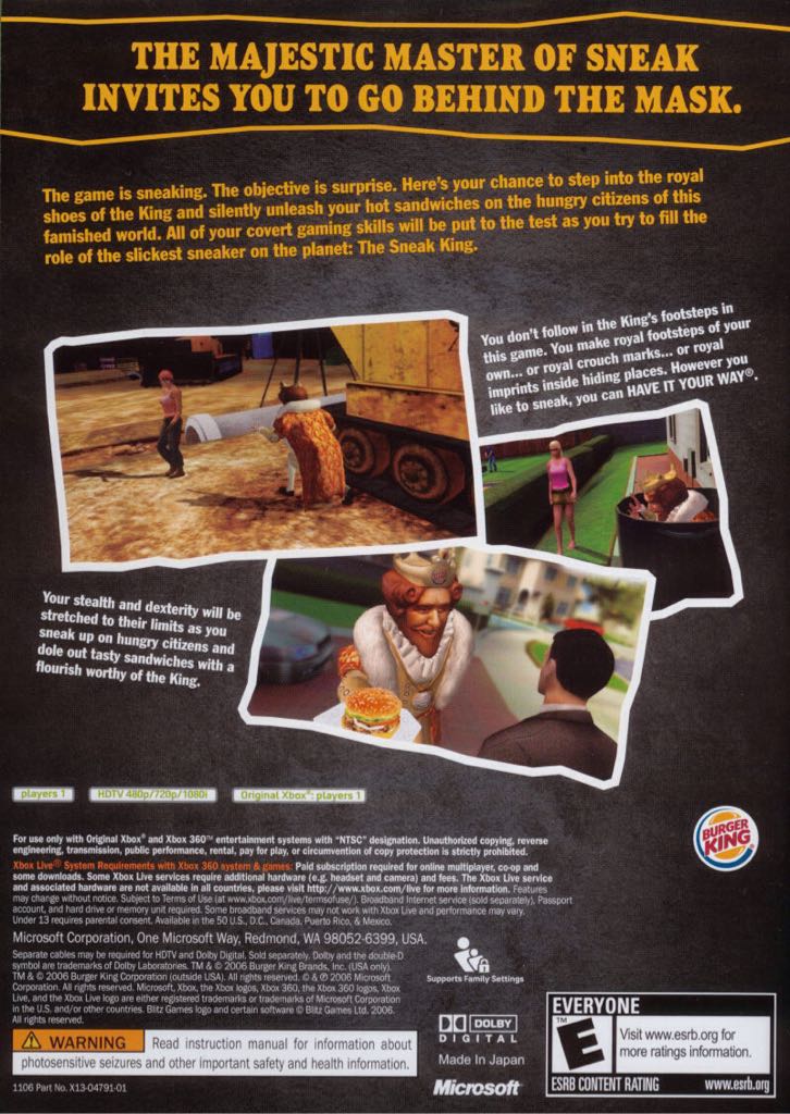 Sneak King - Microsoft Xbox 360 (King Games - 1) video game collectible - Main Image 2