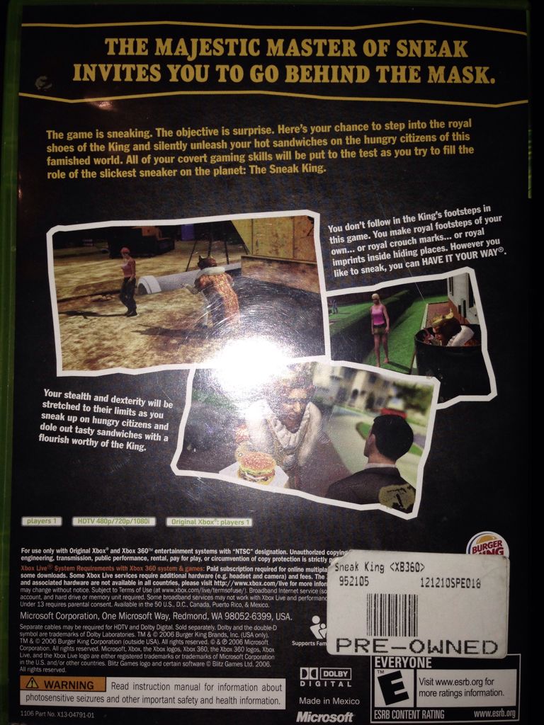 Sneak King - Microsoft Xbox 360 (Blitz Games - 1) video game collectible - Main Image 2